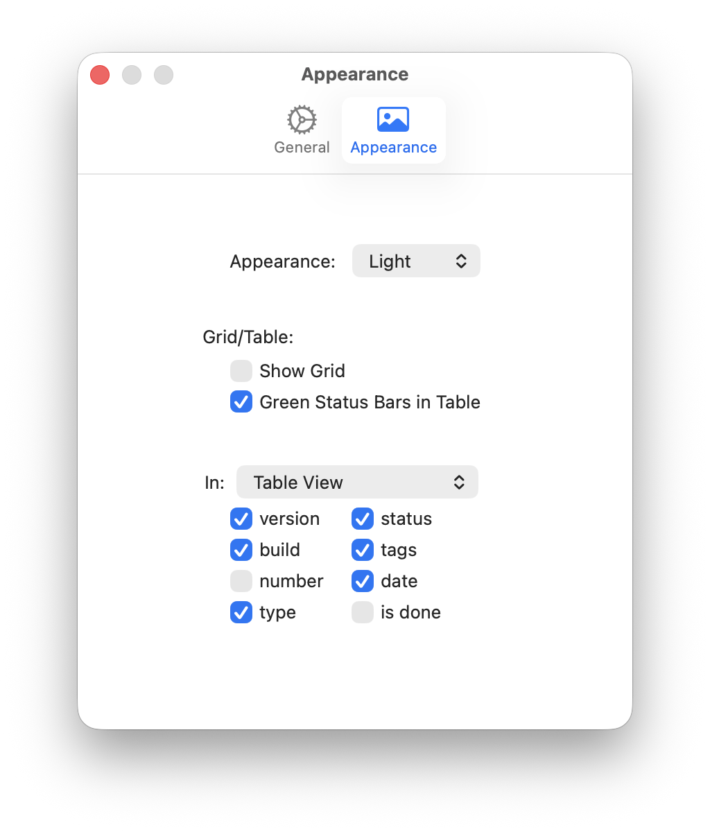 Settings Appearance